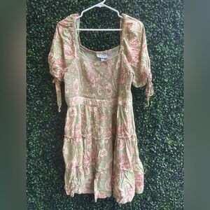 Agua Bendita x Target Green and Pink Floral Tiered Mini Dress